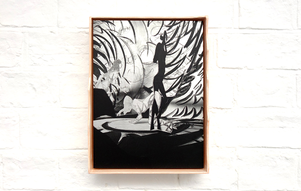 Fay Nicolson A light image cast on a dark screen (I), 2023, UV print on brushed aluminium in artist’s frame, 21 x 27 cm, in solo exhibition Dithyramb at Quip & Curiosity, Cambridge.